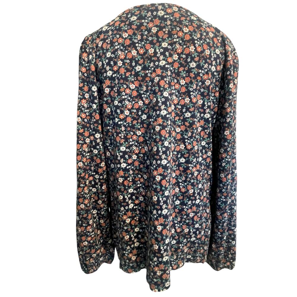 Lucky Brand Blue Floral Long Sleeve Tee Womens Large Square Neck Knit Boho Top - Picture 6 of 11